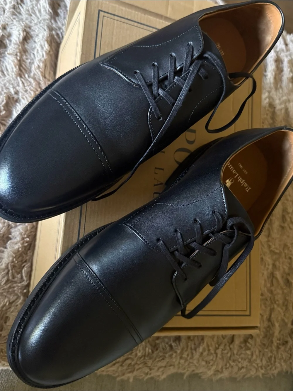 Polo by Ralph Lauren Men’s Black Cap-Toe Derby Shoes